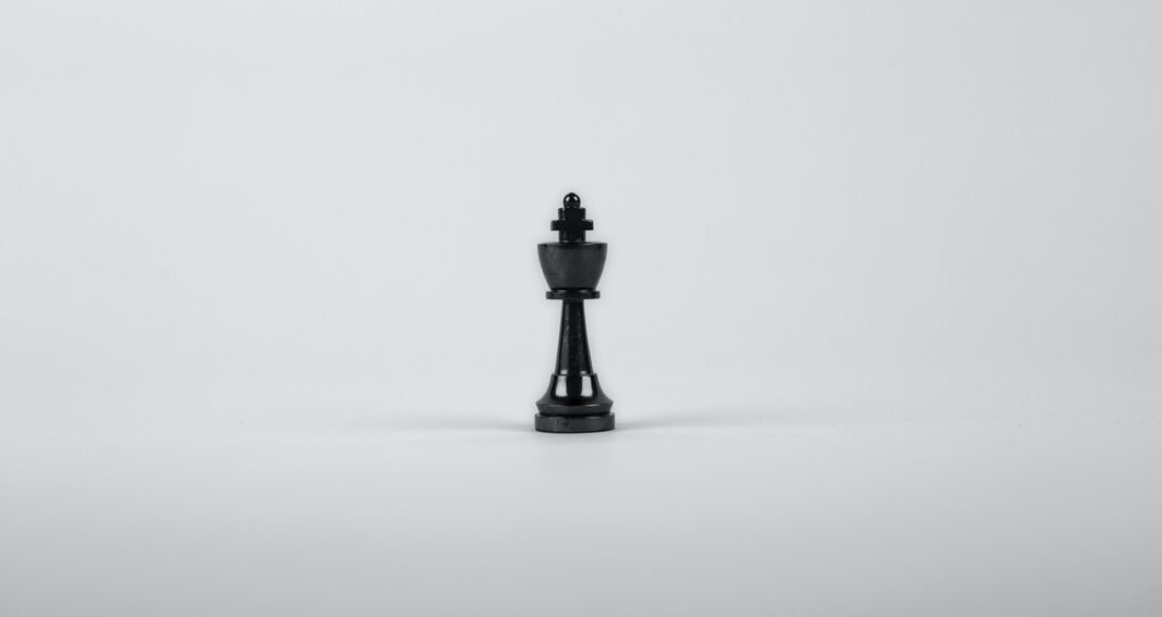 Picture of single black chess piece on white background