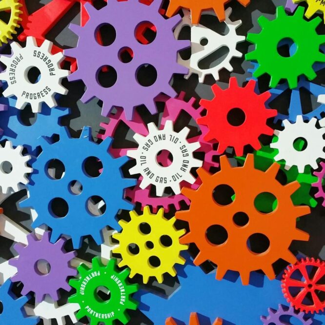 colorful toothed wheels