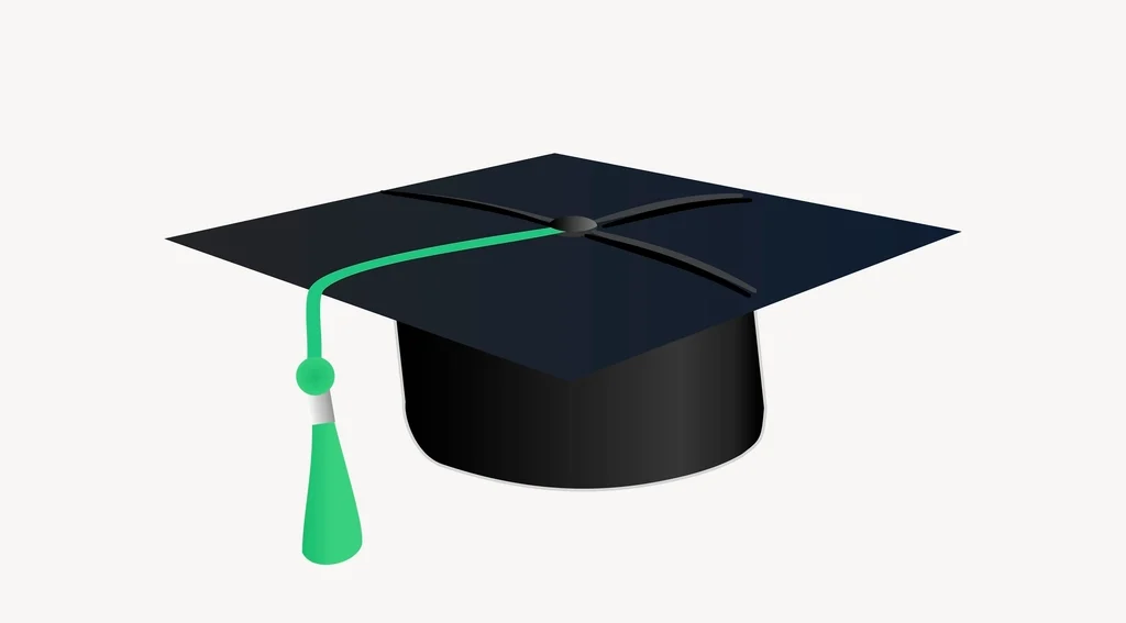 Black graduation cap with a green tassle